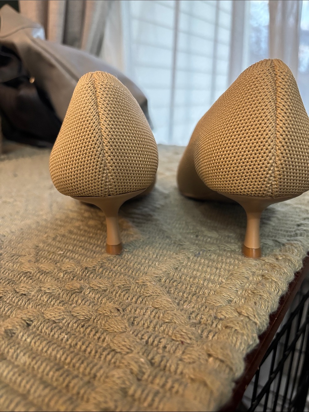 Pointed Knit Heeled Flats in Light Beige - Picture 2 of 3